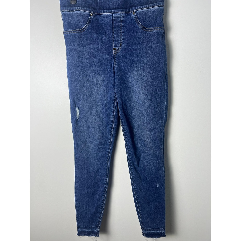 Spanx Jean-ish Leggings Wm M Blue Distressed Raw Hem Skinny Jeans Chic Modern